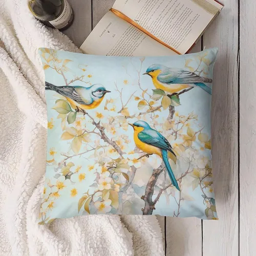 Miniatura 4 de Fundas de almohada decorativas de terciopelo de doble cara de 18 x 18 pulgadas, diseño de ramas de pájaros, para dormitorio, sala de estar