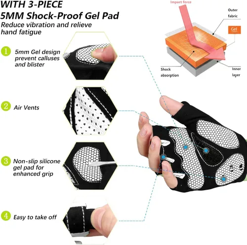 Miniatura 2 de MOREOK - Guantes para bicicleta de montaña (MTB) y ciclismo de descenso (DH), para hombres, de medio dedo, con almohadilla de gel que absorbe