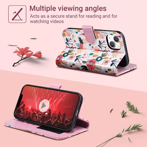 Miniatura 4 de ULAK Funda tipo cartera compatible con iPhone 13 para mujer, funda de piel PU premium con cierre tipo solapa con tarjetero y función de caballete