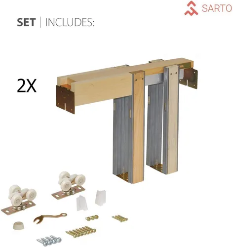 Miniatura 3 de SARTODOORS Puertas correderas francesas de doble bolsillo de 72 x 80 pulgadas, vidrio transparente, 12 lites, Felicia 3355 blanco mate, kit