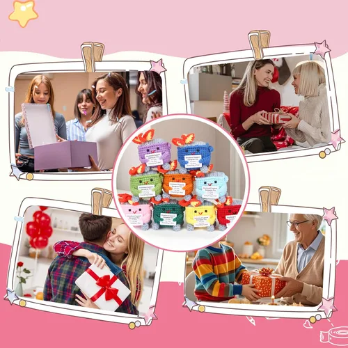 Miniatura 5 de RovyFota Contenedor de basura de ganchillo de apoyo emocional con tarjeta positiva, bonita decoración de habitación, juguetes de punto, divertidos