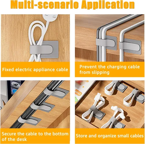 Miniatura 6 de 80 correas de cable de gancho y bucle, organización de cables debajo del escritorio, bridas adhesivas, organizadores de alambre reutilizables