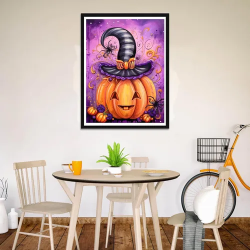 Miniatura 2 de Wergund - Pintura de diamantes de imitación de calabaza de Halloween, kits de pintura de diamantes para adultos y niños, bordado de diamantes