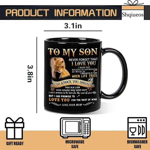 Miniatura 6 de Shqiueos Regalos inspiradores para el día del padre para hijo de mamá a mi hijo, taza de león, regalo de cumpleaños para hijo de parte de mamá, te