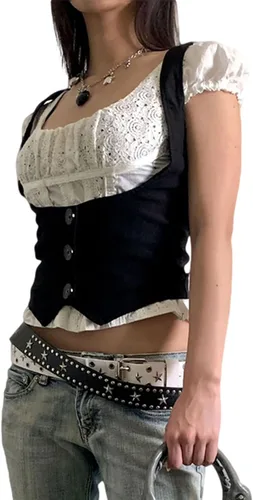 Miniatura 4 de Chaleco punk de vaqueras para mujer, ajuste delgado, halter, cuello en V, esmoquin, trajes versátiles, Vintgae Y2K Streetwear