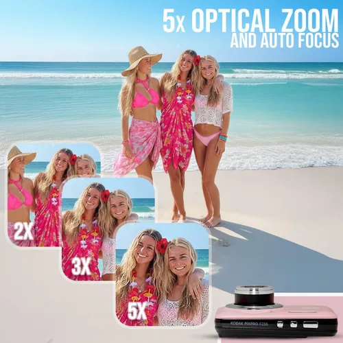 Miniatura 7 de Kodak PixPro Friendly Zoom FZ55 16MP 1080p Cámara digital Full HD (rosa pastel) Paquete con tarjeta SD de 128 GB, batería (paquete de 2)