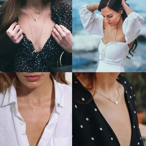 Miniatura 3 de MEVECCO Collar delicado con inicial de oro de 18 quilates chapado en oro de mariposa con nombre delicado collar diario para mujer joyería