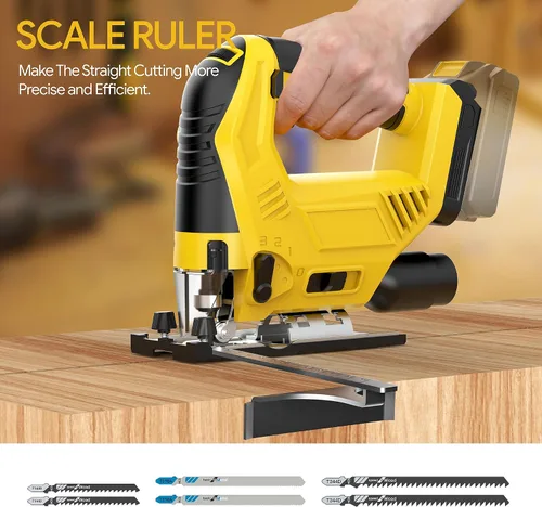 Miniatura 9 de Sierra de calar inalámbrica compatible con batería Dewalt de 20 V Max (sin batería), sin escobillas, velocidad variable, cortes biselados de 45°, 3