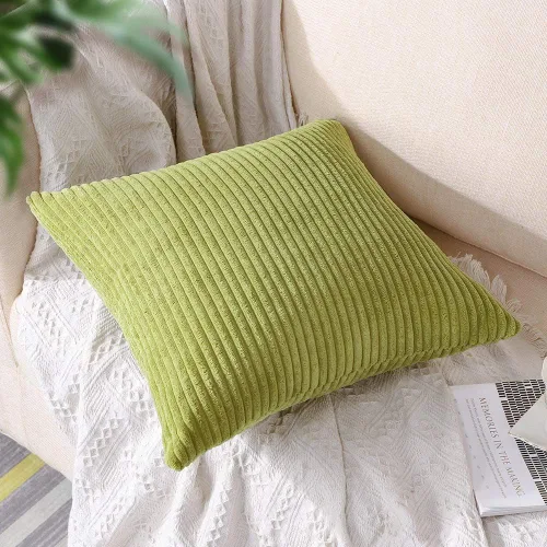 Miniatura 2 de Artscope Fundas de almohada de pana a rayas acogedoras súper suaves decorativas cuadradas, fundas de cojín para sofá, dormitorio, decoración