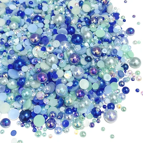 Miniatura 21 de Diamantes de imitación de resina mixta de 3.53 oz con parte trasera plana, perlas semicirculares, tamaños mixtos de 0.116 a 0.394 pulgadas