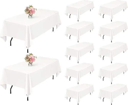Miniatura 39 de Showgeous Paquete de 4 manteles rectangulares de poliéster de 60 x 102 pulgadas, resistentes a las arrugas, lavables, para bodas, mesas de comedor