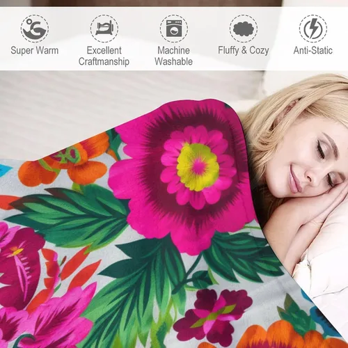 Miniatura 4 de Manta de forro polar con flores mexicanas, acogedora manta de franela para cama de 50 x 60 pulgadas para sofá, cama, oficina, Navidad, Halloween