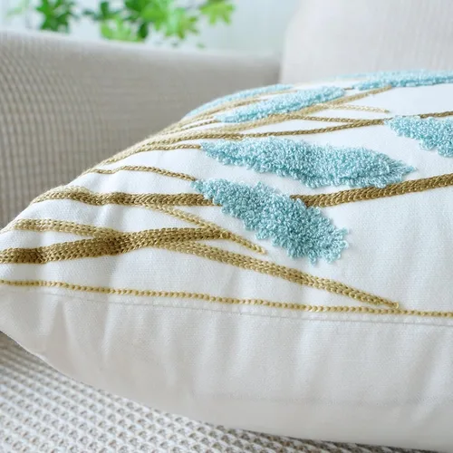 Miniatura 5 de vctops Funda de almohada de algodón con bordado bohemio y cuadrado para sofá, cama, silla (azul C, 18 x 18 pulgadas)