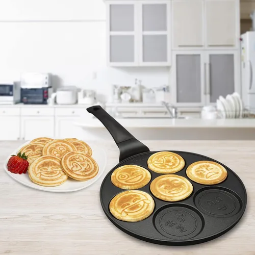 Miniatura 7 de Sartén mini para hotcakes con emojis - 7 caras sonrientes únicas para niños, sartén antiadherente para hotcakes con moldes para la estufa, plancha