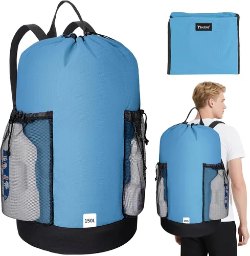 Miniatura 23 de BALEINE Mochila Bolsa de Lavandería de 120L, Tela Oxford 900D Bolsas Grandes de Lavandería de Viaje con Correas para el Hombro y 2 Bolsillos de Negro