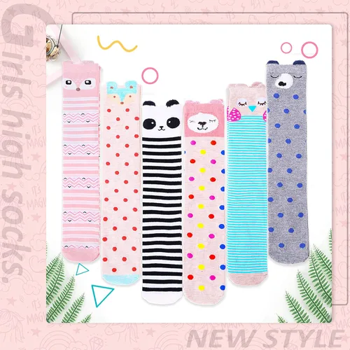Miniatura 3 de MOGGEI 6 pares de calcetines hasta la rodilla para niños y niñas de regalo largos locos tontos altos divertidos lindos animales para niños