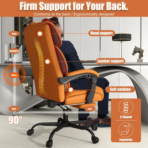 Miniatura 5 de Silla de oficina con reposapiés, silla de escritorio ejecutiva de respaldo alto de 400 libras, reclinable de 155°, almohada de soporte lumbar
