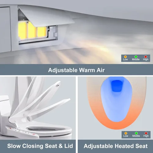 Miniatura 4 de ZMJH ZMA102D Asiento de inodoro con bidé, redondo inteligente, agua caliente ilimitada, lavado en remolino, calentado electrónicamente, secador