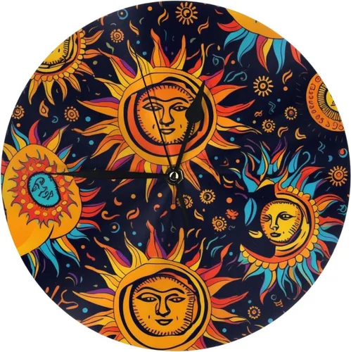 Miniatura 13 de Reloj de pared redondo de 10 pulgadas con batería de sol mexicano por flores, reloj silencioso sin tictac, estilo mexicano decorativo para sala