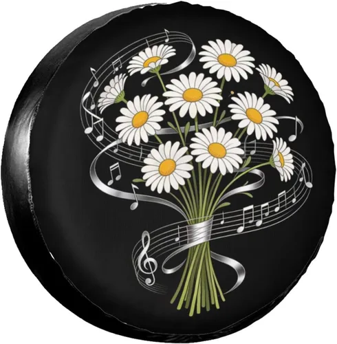 Daisies Music Notes - Cubierta de neumático de repuesto de girasol, protector de rueda a prueba de polvo, para remolque, caravana, SUV y muchos