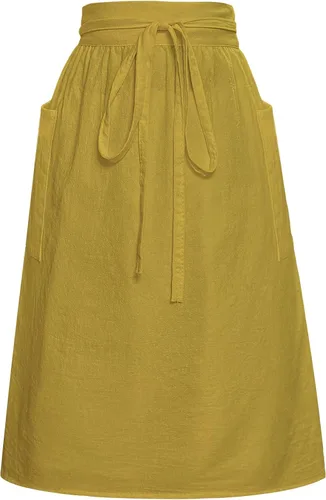 Medio delantal de lino de algodón para mujer, estilo vintage, con volantes, color liso y brillante para cocinar, pintar, obras de arte Zinc amarillo