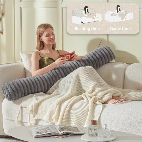 Miniatura 5 de Almohada de cabecero + una almohada larga de cuello enrollado Almohada para el cuerpo, almohada de cabecero en forma de cuña de pelo sintético