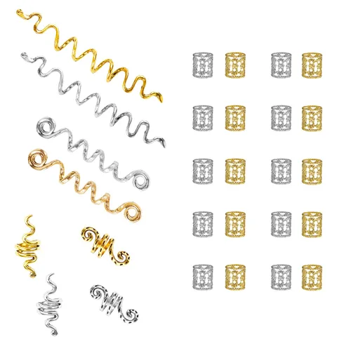 Miniatura 8 de 26 piezas de accesorios para el cabello de rastas, joyería celta para trenzar, 6 pinzas para el cabello en espiral, 20 anillos para el cabello, 26