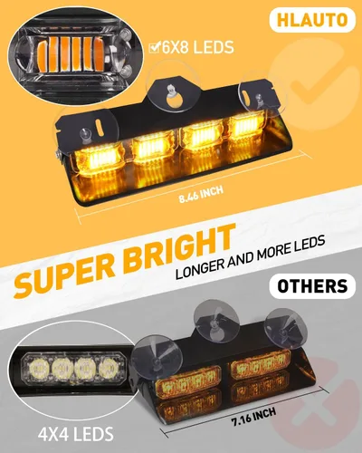 Miniatura 2 de HLauto 2002L Luces estroboscópicas de emergencia para salpicadero: luces de seguridad ámbar, luces de advertencia intermitentes para parabrisas