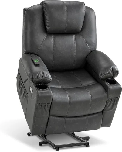 Miniatura 18 de MCombo Sillón reclinable eléctrico con capacidad de elevación, masaje y calor para ancianos, 3 posiciones, 2 bolsillos laterales y portavasos