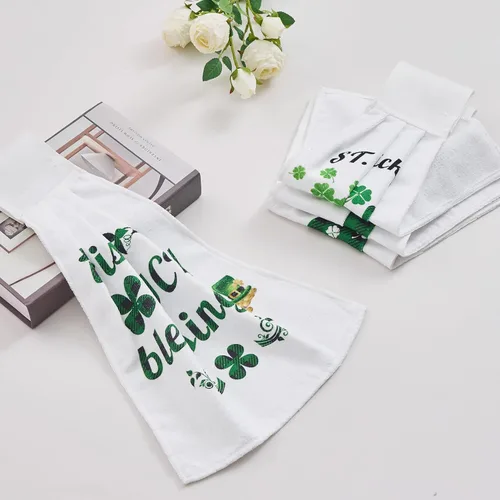 Miniatura 2 de Toallas Colgantes de Trébol del Día de San Patricio para Cocina Juego de 4 Toallas de Mano con Lazo para Decoración de Cocina y Baño, Tréboles