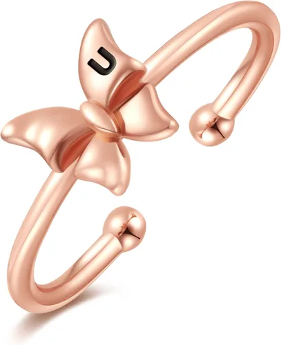 Ailetop Anillos de mariposa apilables para mujeres, adolescentes y niñas, anillos iniciales chapados en oro para mujeres y niñas, anillo de mariposa