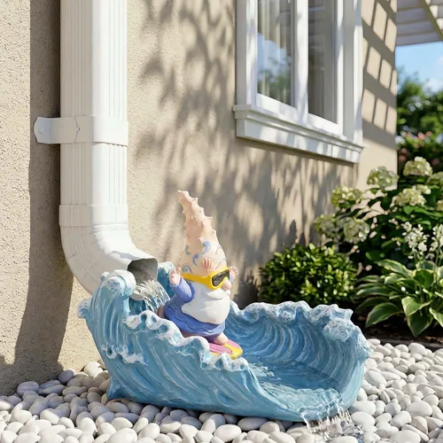 Miniatura 6 de Divertida escultura de gnomo desviador de canalón, desviador extensor de canalón de resina ecológica, extensión de canalón Koi Decor Downspout