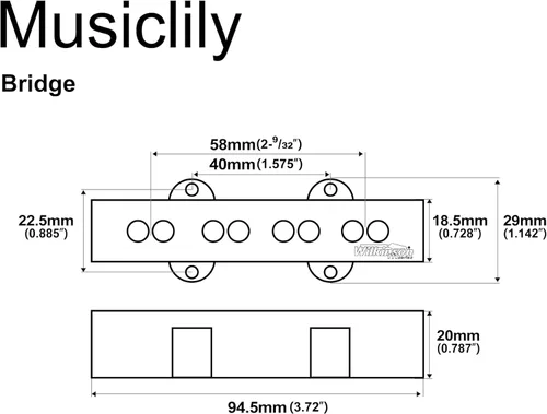 Miniatura 2 de Wilkinson M-series WOJB Variable Gauss Alnico 5 Jazz Bass Bridge Pickup tono vintage para bajo eléctrico estilo JB de 4 cuerdas, negro Puente