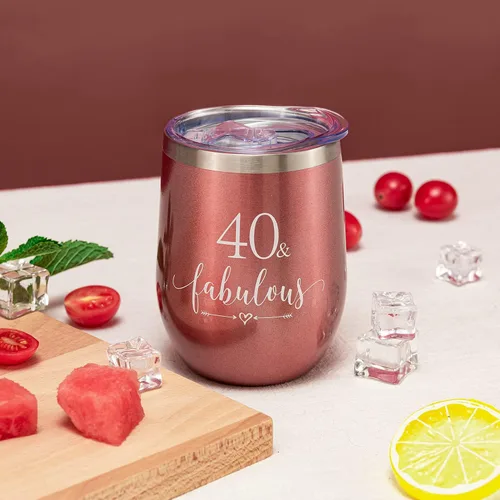 Miniatura 2 de Crisky Vaso de vino de oro rosa 40 y fabuloso para mujer, regalo de cumpleaños 40 para mujeres, esposa, mamá, hermana, tía, amigas, compañera