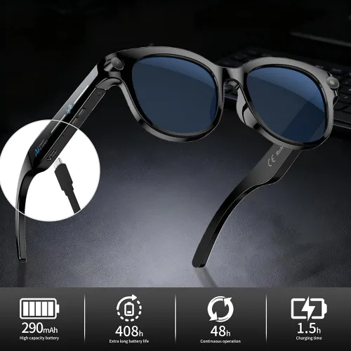 Miniatura 5 de Gafas inteligentes con cámara, gafas de sol Bluetooth AI, traducción/control de voz/reproducción de música para viajes, conferencias y vlogging