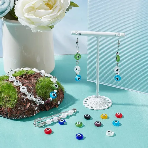 Miniatura 6 de NBEADS - Dijes con cuentas de cristal redondos hechos a mano, con forma de ojo turco, para confección de pulseras, collares y joyas
