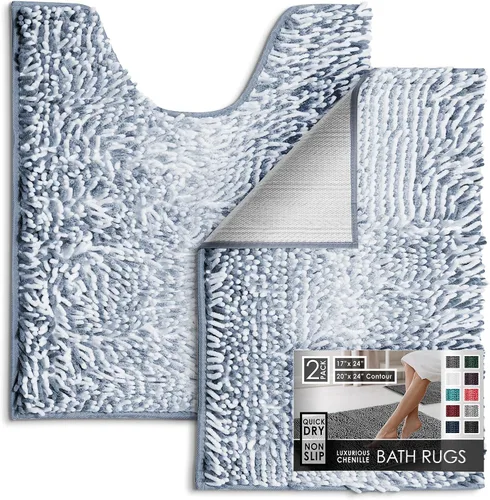 Miniatura 28 de Hearth & Harbor Alfombras de baño, tapete de baño de chenilla - Alfombras de baño lavables a máquina para baño con respaldo antideslizante de goma