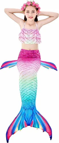 Miniatura 2 de Colas de sirena para nadar para niñas, 5 piezas, conjunto de traje de baño de bikini de 4 a 13 años