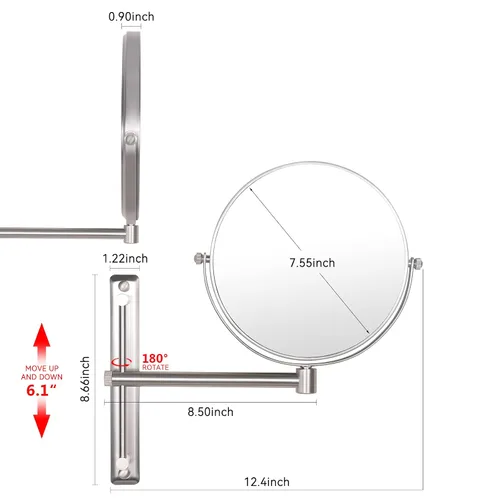 Miniatura 5 de Nicesail Espejo de pared de doble cara de 8 pulgadas, 10 aumentos, espejo de maquillaje y afeitado, vista regular y aumento de 10X, níquel de alta