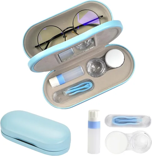 Miniatura 9 de Estuche de Viaje para Lentes de Contacto con Limpiador y Lavadora, Estuche Portátil para Lentes de Contacto con Espejo, Pinzas, Herramienta