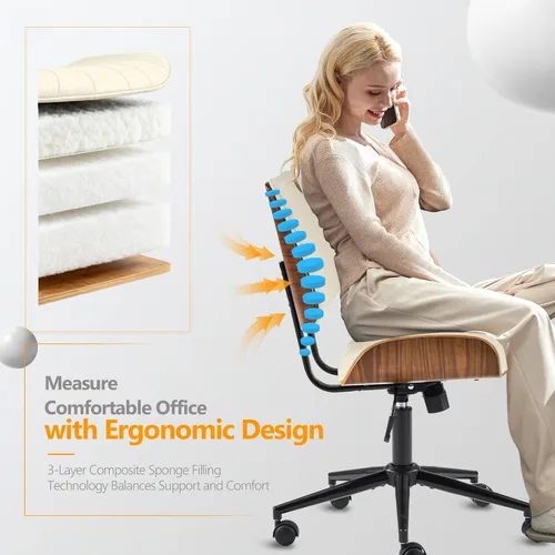 Miniatura 3 de VINGLI Silla de oficina para el hogar con asiento y respaldo curvos anchos sin brazos, silla de escritorio ergonómica con altura ajustable, función