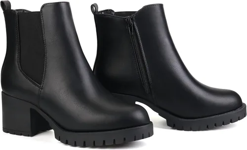 Miniatura 5 de JABASIC Botines Chelsea para mujer, tacón bajo y grueso, con plataforma elástica, sin cordones
