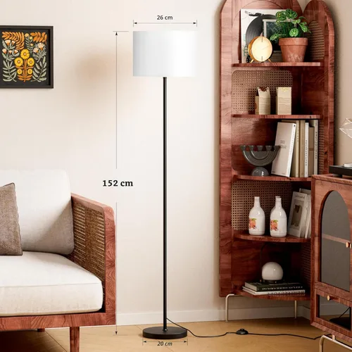 Miniatura 2 de Lámpara de pie moderna de diseño simple con pantalla blanca, interruptor de pedal, lámparas pequeñas y altas de 60 pulgadas para el hogar, A: blanco
