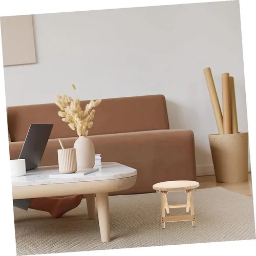 Miniatura 5 de Happyyami Taburete plegable redondo taburete plegable taburete bajo de madera taburete antideslizante Silla pequeña de madera para el hogar taburete