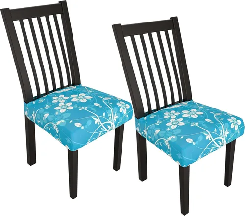 Miniatura 45 de Juego de 4 fundas elásticas para sillas de comedor, fundas para sillas de comedor con estampado floral, fundas para asientos de sillas con estampado