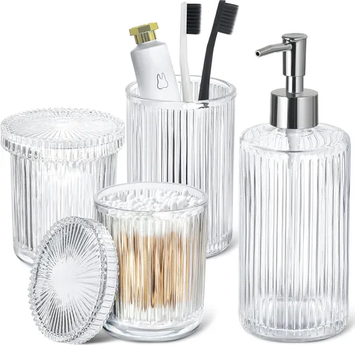 Miniatura 8 de RYTOXILO Juego de accesorios de baño negro mate y dorado, 4 paquetes de juegos de accesorios de baño de vidrio completos, juego de dispensador