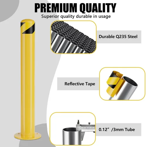 Miniatura 4 de Safety Bollard, 36 Inch Height Bollard Post, 3 Inch Diameter, 6Pcs Parking Bollard, Yellow Powder Coated, Safety Parking Barrier Post, for Traffic
