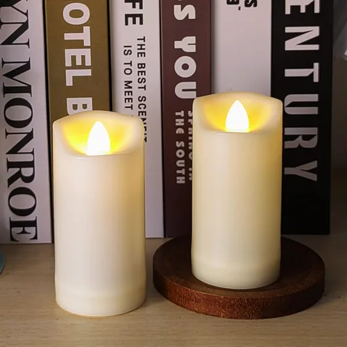 Velas LED operadas por batería de 2"x4" de plástico, velas sin llama parpadeantes con temporizador, impermeables para exteriores, velas de boda,