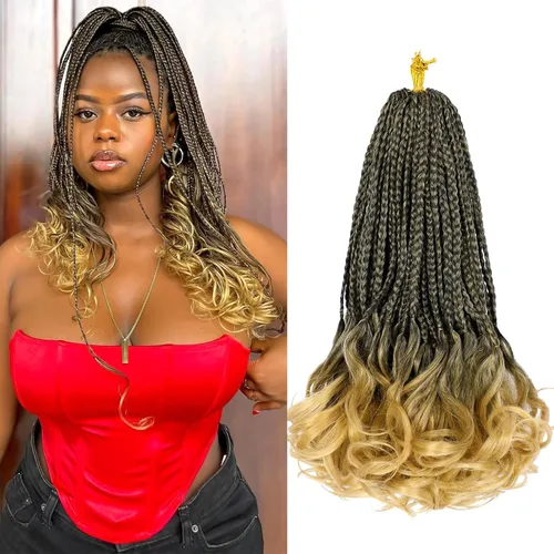 Miniatura 35 de Trenzas de ganchillo rizadas francesas de 22 pulgadas, 8 paquetes, trenzas de caja diosa grises para mujeres, de ganchillo pre-trenzadas con Trenzas