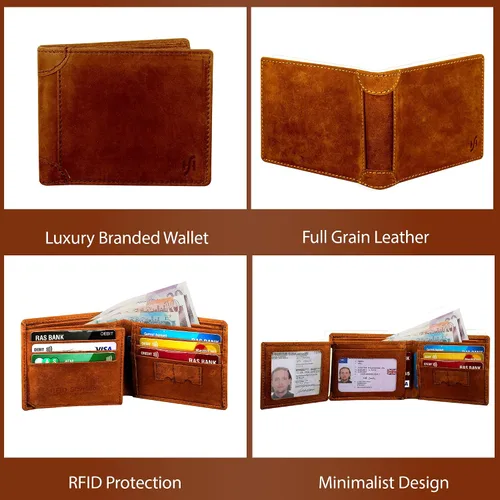 Miniatura 4 de STARHIDE Billetera triple de piel envejecida para hombre, con bloqueo RFID, con bloqueo RFID #1145